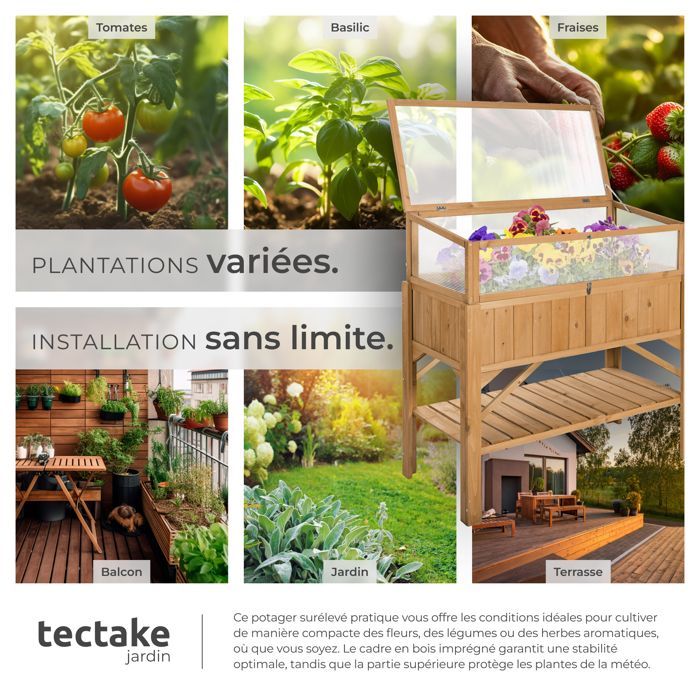 Raised garden bed - TECTAKE - Sturdy raised planter with removable wooden frame 119 x 57 x 90 cm - Brown