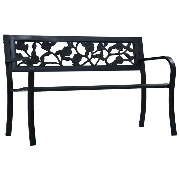“Oferta de invierno” Banco de jardín negro TOP - Banco de jardín de acero negro de 125 cm PRO27816