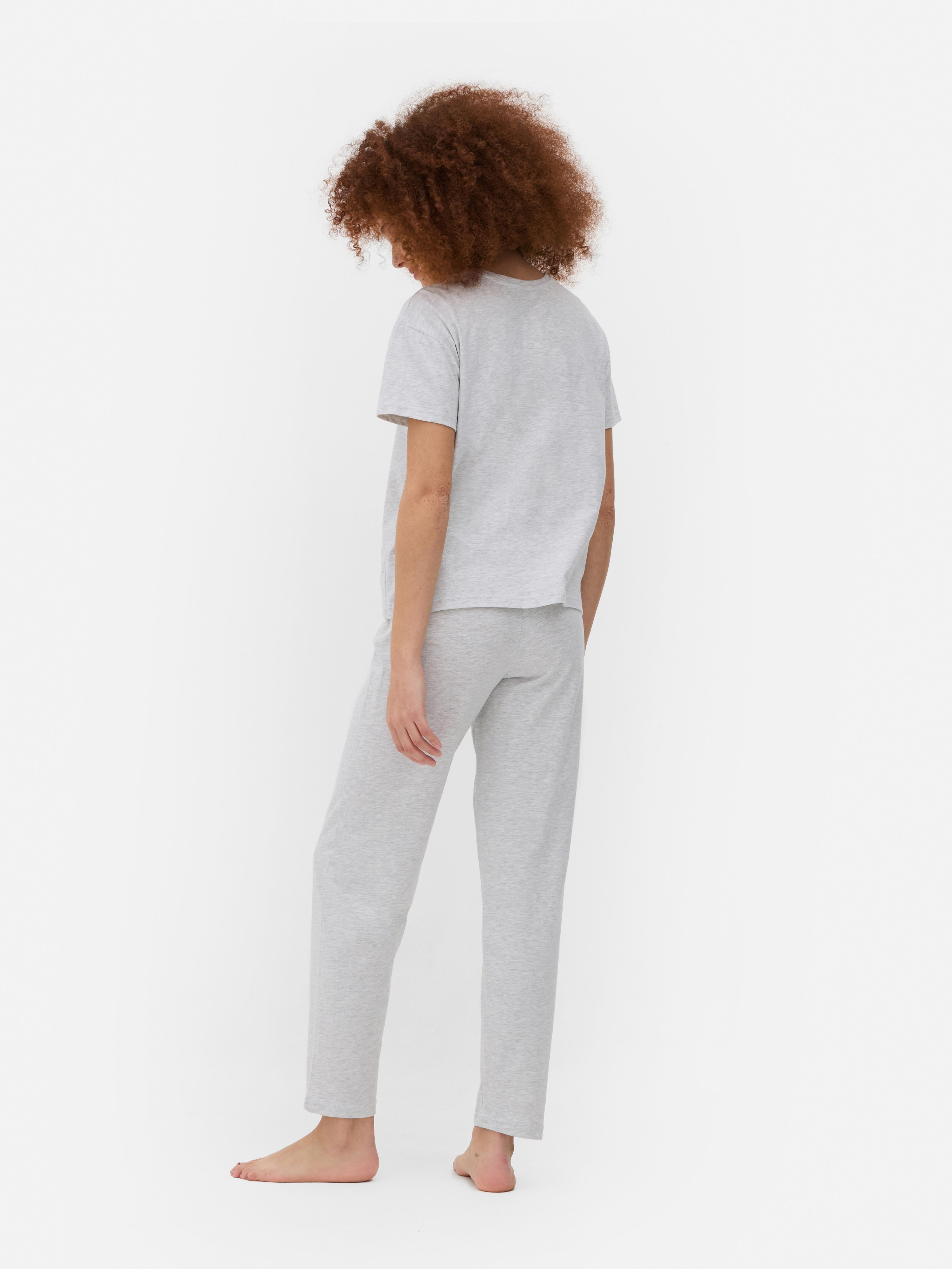 Set de pijama cu mânecă scurtă Un tricou cu mânecă scurtă și pantaloni asortați cu talie elastică