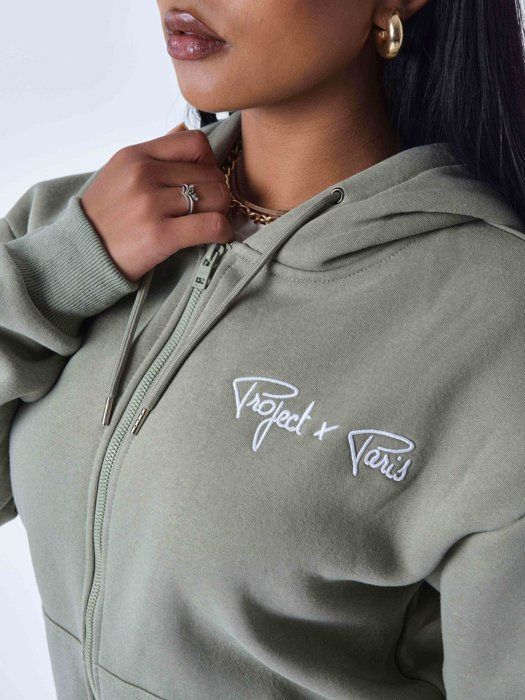 Sweatshirt à capuche zippé femme Project X Paris - kaki/vert - S