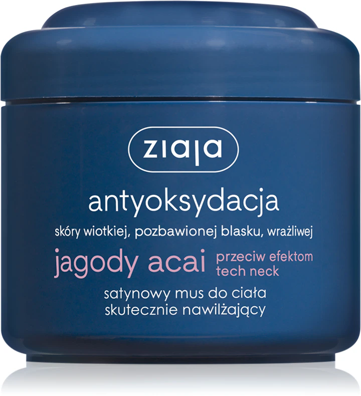 Mousse corporal acetinada Ziaja Acai Berries com hidratação eficaz.