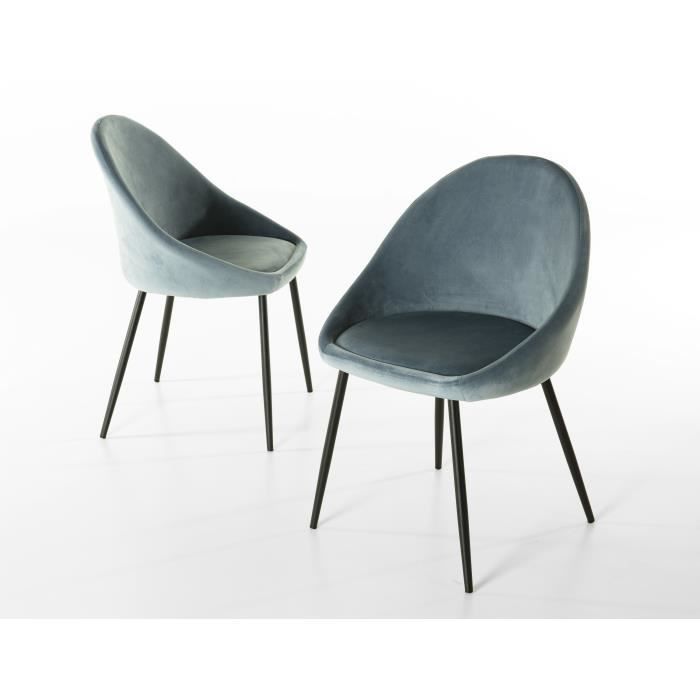 MACABANE AUGUSTIN - Lot de 2 chaises velours bleu pieds métal noir