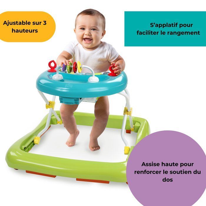 BRIGHT STARTS Sammenleggbar gåstol - Safari - Interaktive leker, justerbar høyde, babygave 6M+