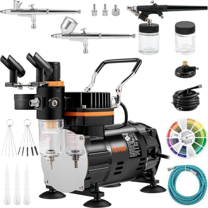 Airbrush Compressor - VEVOR - Complete Dual Action Airbrush Kit for Nails and Tattoos