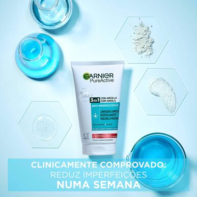 Garnier Pure Active 3 en 1 Mascarilla Exfoliante Gel Limpiador Facial Niacinamida 150 ml 150 ml