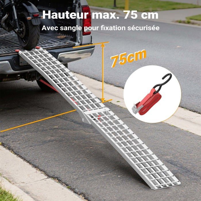 Rampa de carga plegable Wiltec – 3100 x 283 mm – Capacidad máxima 540 kg – Aluminio – con correa – para motocicleta, ATV, quad – Rampa