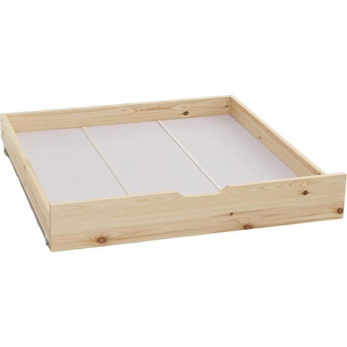 Cama infantil tipo cabaña de madera natural de 90x190 cm con 2 cajones/base de láminas sin colchón.
