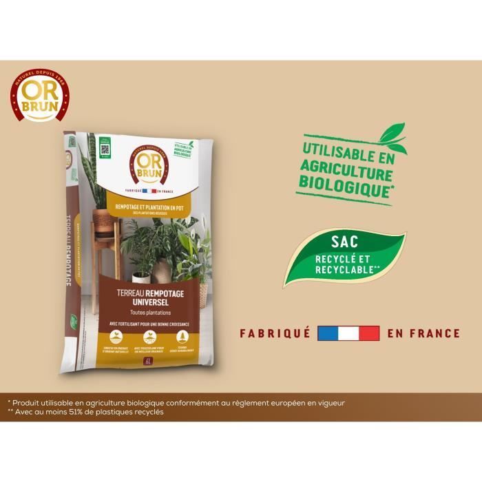 Terreau rempotage universel - OR BRUN - OBRTREM6U - 6L - Améliore la croissance