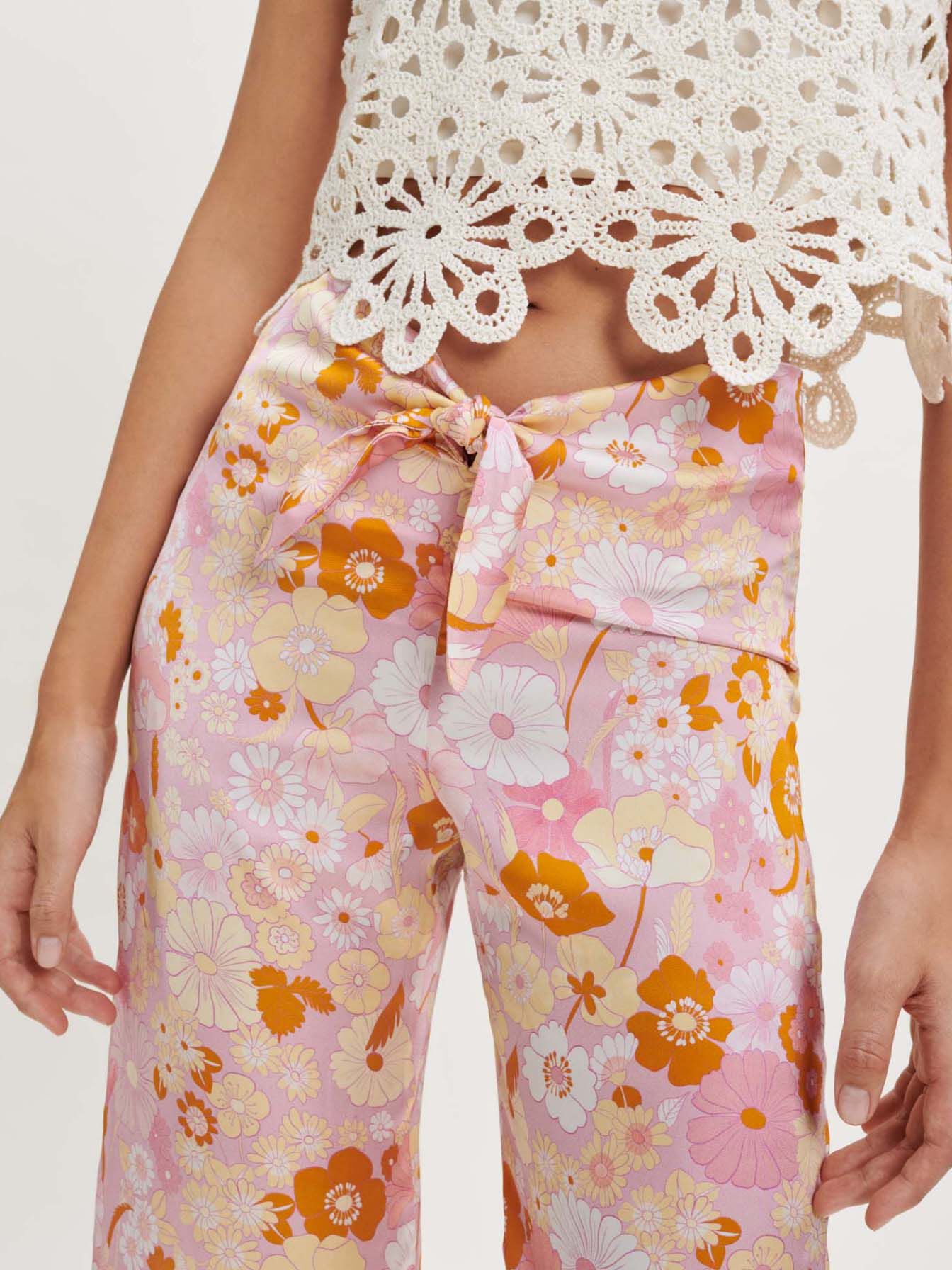 Pantalón fluido estampado Flower Power-Flower power rose