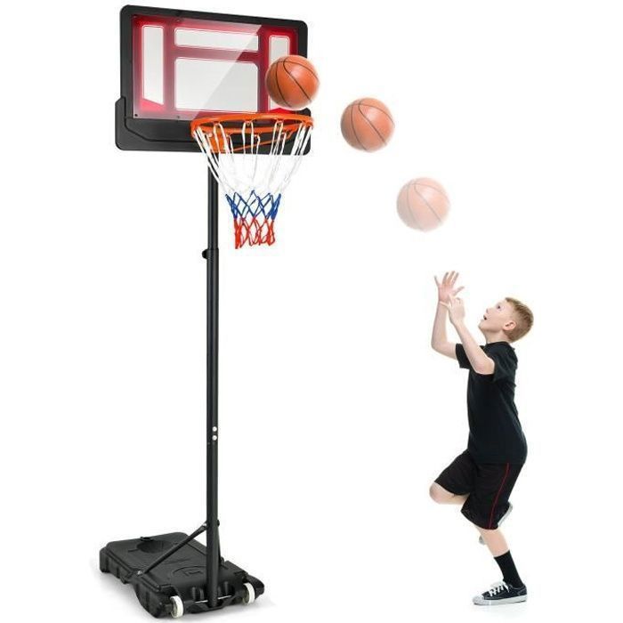 Aro de baloncesto independiente COSTWAY con ruedas - Altura ajustable de 90 a 210 cm - Tablero de PE - Rellenable con agua o arena - Para mayores de 3 años - Rojo