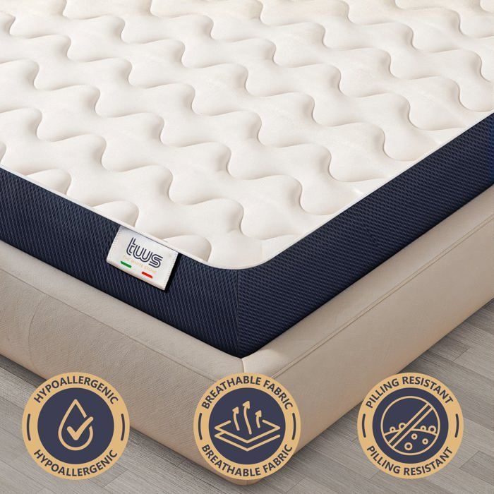 Colchón hipoalergénico de espuma de agua de 120x190 cm - 10 cm de grosor - Funda de tejido 3D transpirable - Fabricado en Italia