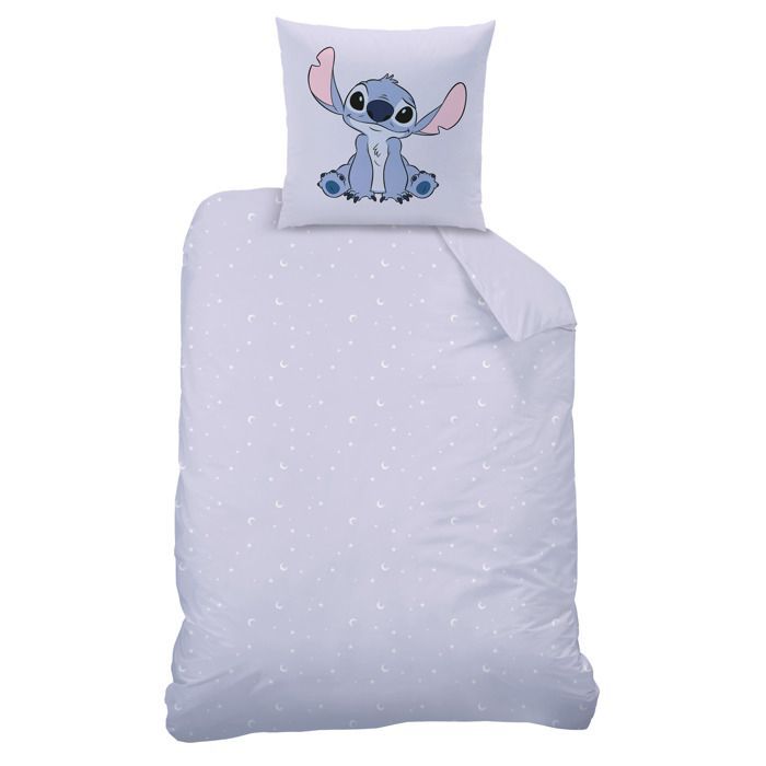 Set di biancheria da letto per bambini con lenzuolo con angoli, 100% cotone - DISNEY STITCH HAPPY - Viola - 140x200+63x63cm + 90x190cm