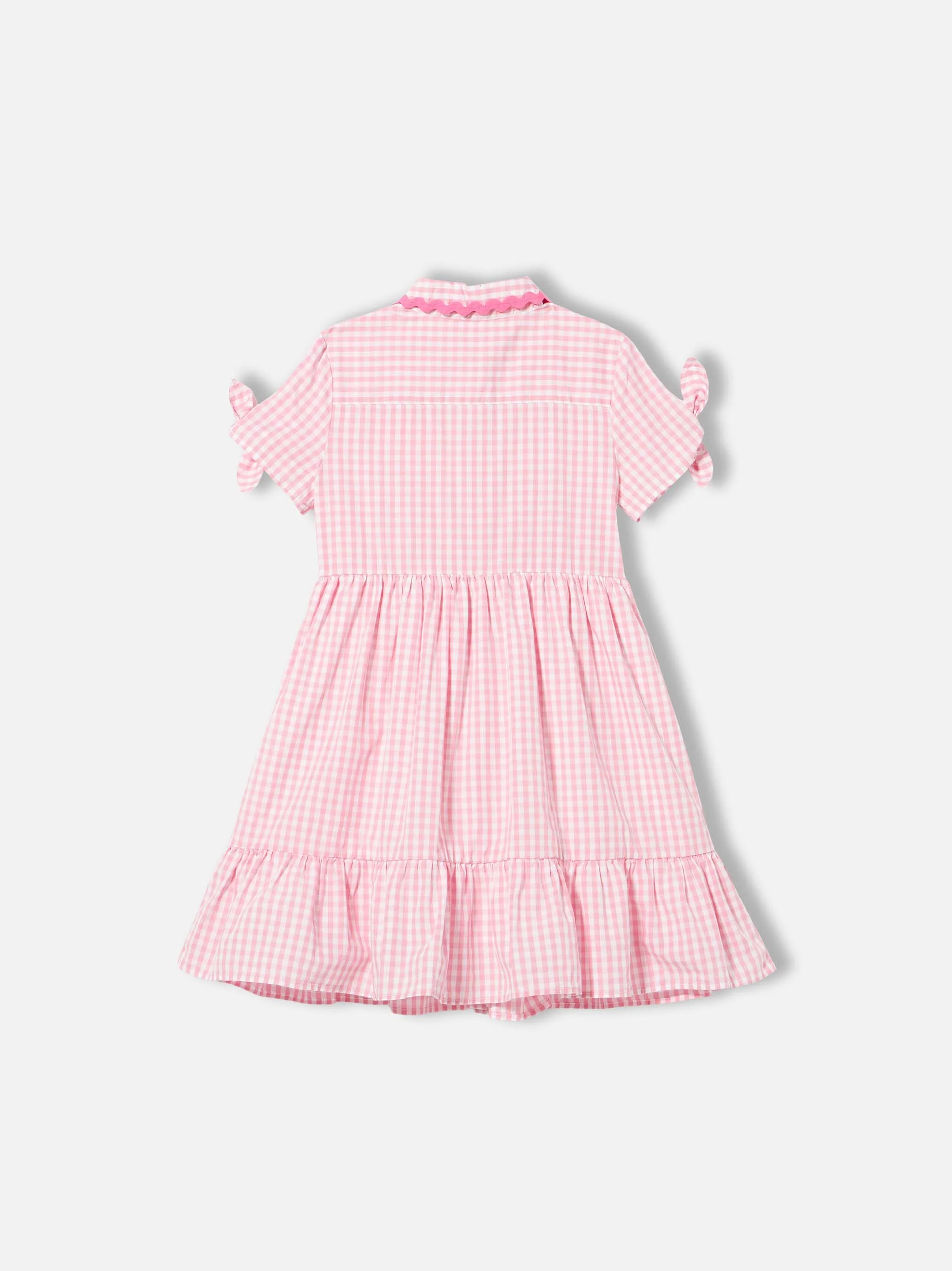 Meisjesjurk met wit en roze ruitjesprint