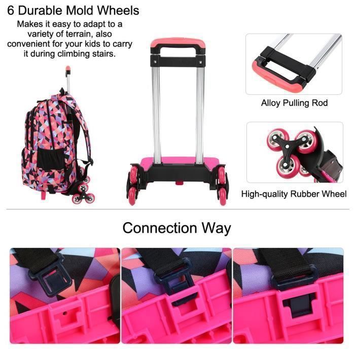 Mochila escolar con ruedas MARSEE para niñas - Tejido Oxford de alta densidad - Rosa - Escuela primaria