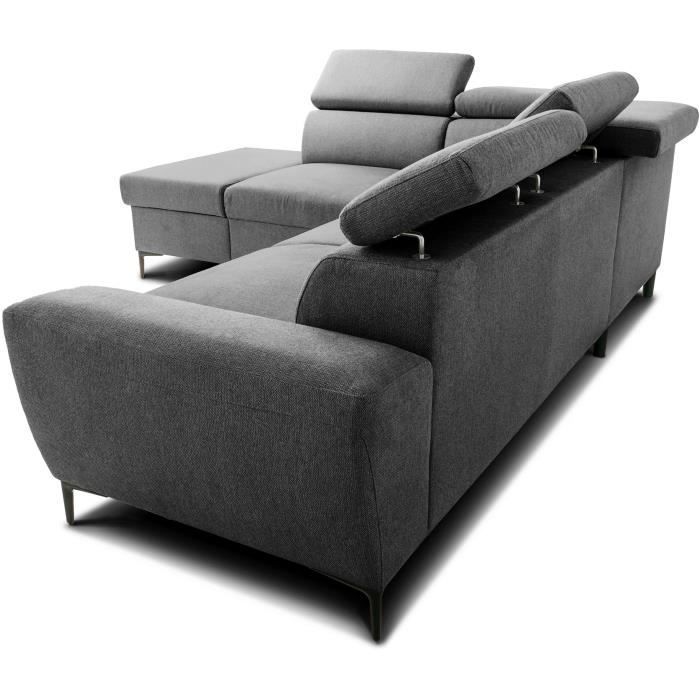 Sofá cama esquinero reversible con almacenamiento - 5 plazas - KASIMIR - Tela antracita - 258 x 79/98 x 219 cm