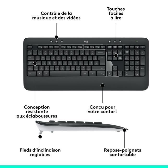 Keyboard and Mouse Combo - Wireless - Logitech - MK540 - AZERTY - Black