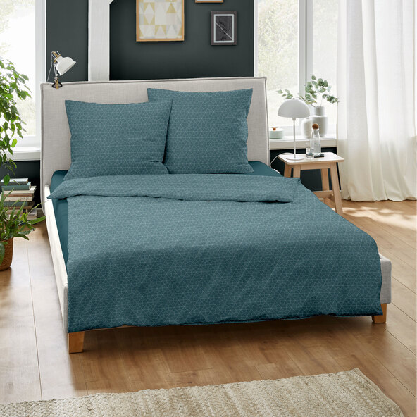 Jacquard flanell sengetøy 200/220 + 2x80/80 cm, bikakemønster petrol