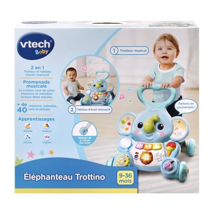 Andador para bebé VTech - Trottino Elefante - Con freno - Azul