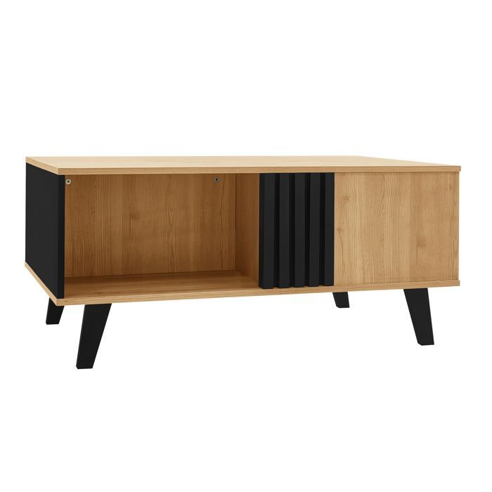 ELVMI Table Basse Fonctionnelle avec Tiroir Latéral, Rangement Intégré, Structure Solide - Naturel, 100x60x45 cm