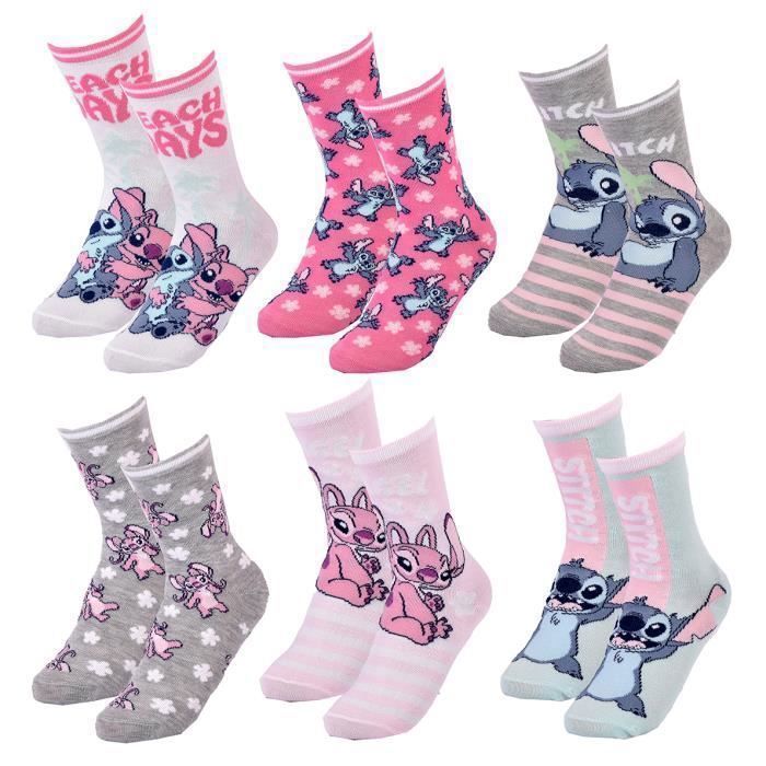 Socks - LILO AND STITCH - Girls' Pack - Pink - 6 Pairs - Machine Washable