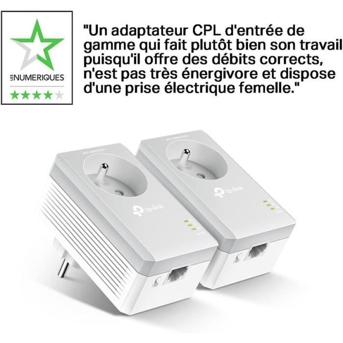 CPL 600 Mbps - TP-Link TL-PA4015P KIT - Prise CPL avec 1 Port Ethernet et Prise Intégrée - Boitier CPL Kit de 2