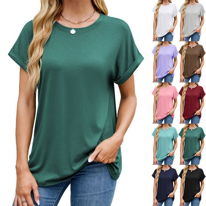 Dames T-shirt met korte mouwen en ronde hals, effen kleur, casual zomershirt, losse pasvorm, comfortabele stof - EU-maat - wit