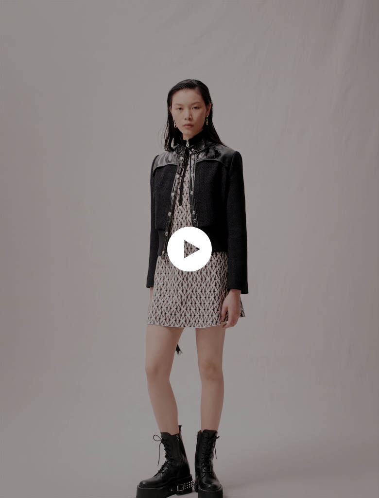 Tweed en vinyl jas - Zwart