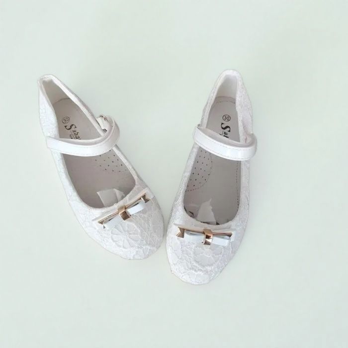 Scarpe - Bambini - Ragazze - Ballerine - Eleganti - In pelle - Avorio - Con lacci - Con fiocco - Taglie dalla 26 alla 31