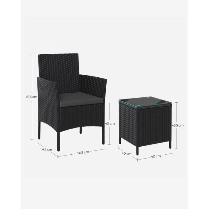 Set tavolo e sedie da giardino - SONGMICS - Nero e grigio - Superficie in tessuto PE