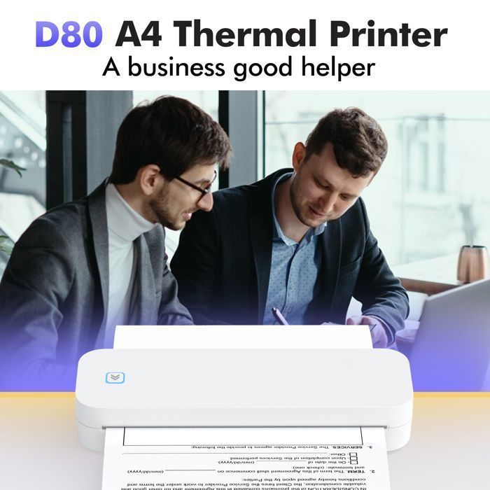 Imprimante Thermique A4 203DPI Portable sans Encre Bluetooth, Papier Thermique A4 (210x297mm), 80mm, Mini Scanner Imprimante