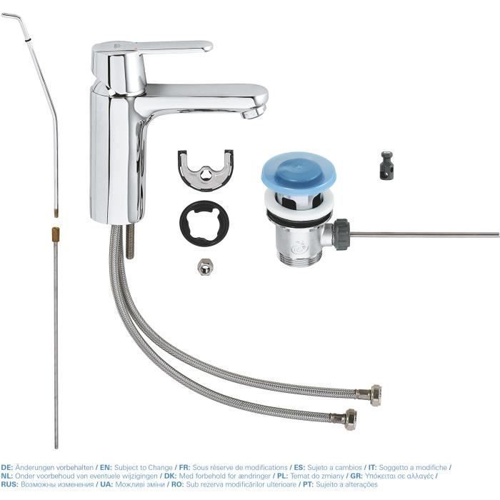 GROHE Get bathroom sink tap, pop-up waste, plug included, water-saving aerator, size M, 23454000