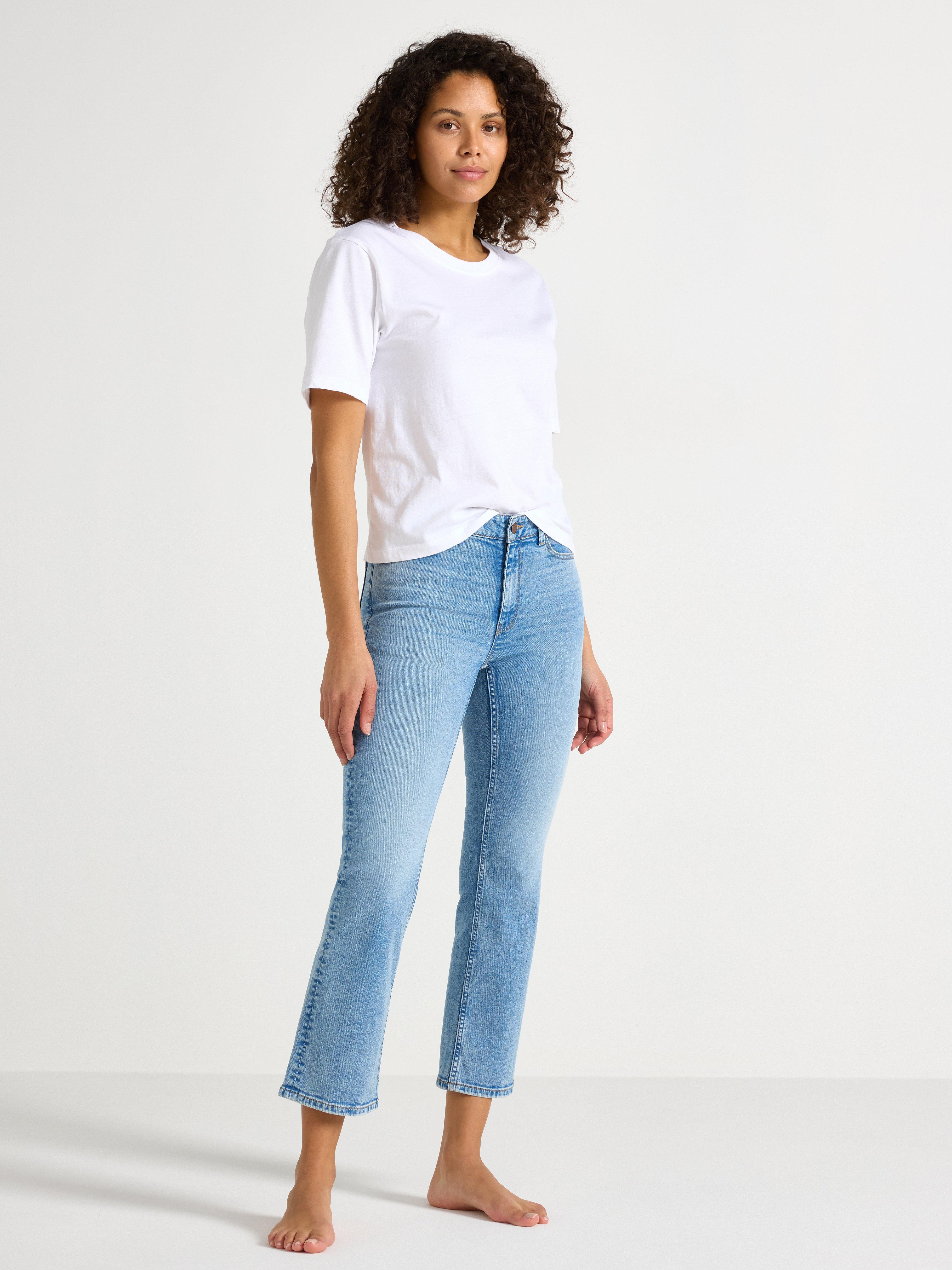 Džíny FLARE Karen s krátkým pasem, světlý denim