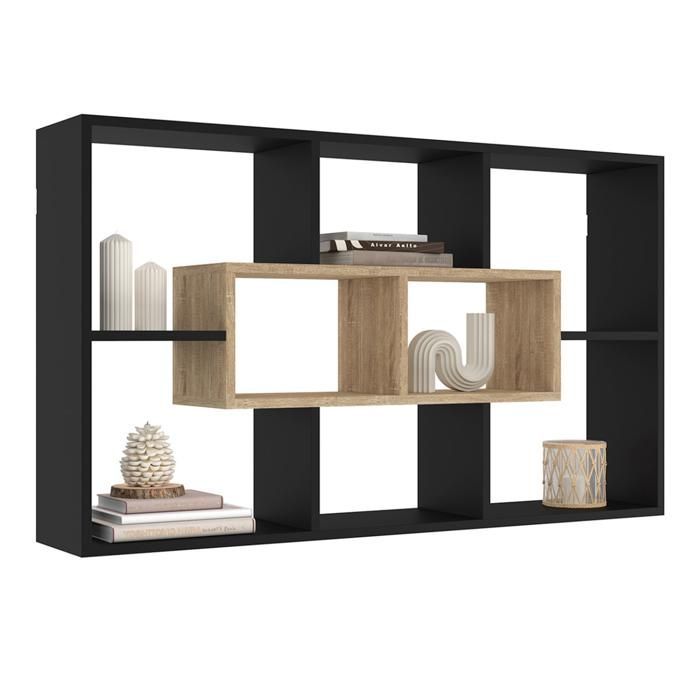 IDMARKET Etagère murale COLETTE avec 8 compartiments noir et effet bois