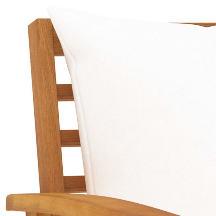 Banco de jardín vidaXL con cojín color crema, 120 cm, madera maciza de acacia.