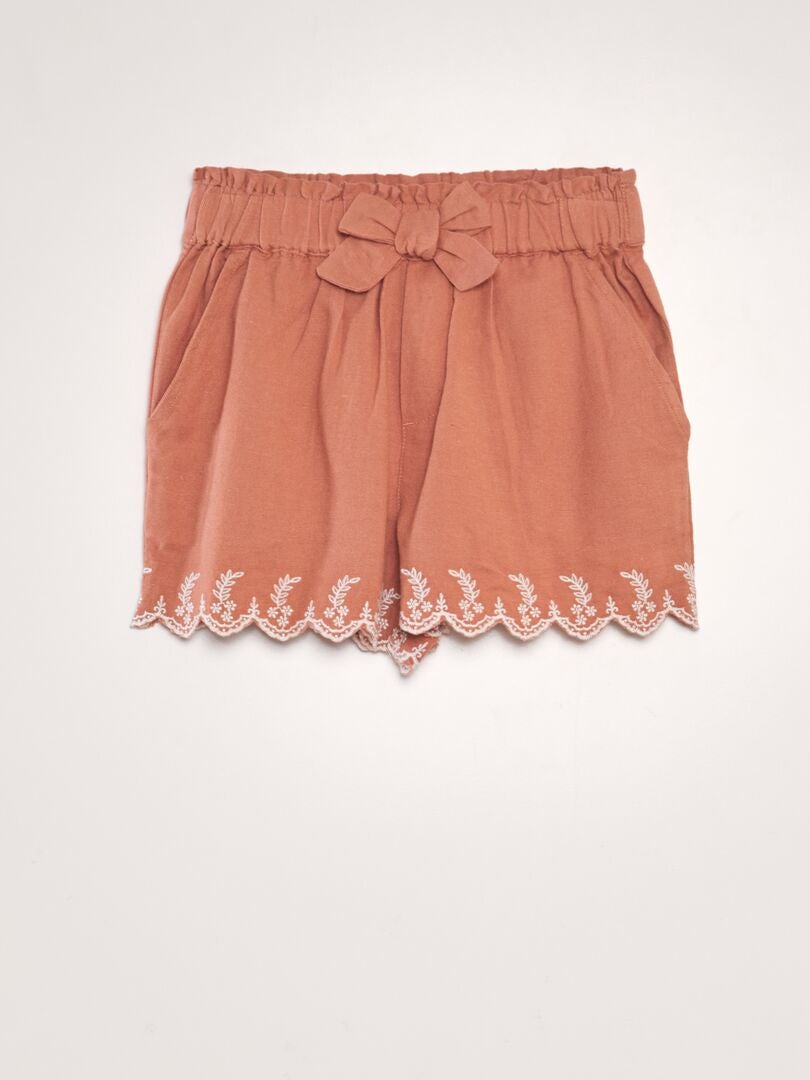Geborduurde katoenen en linnen shorts - ROZE