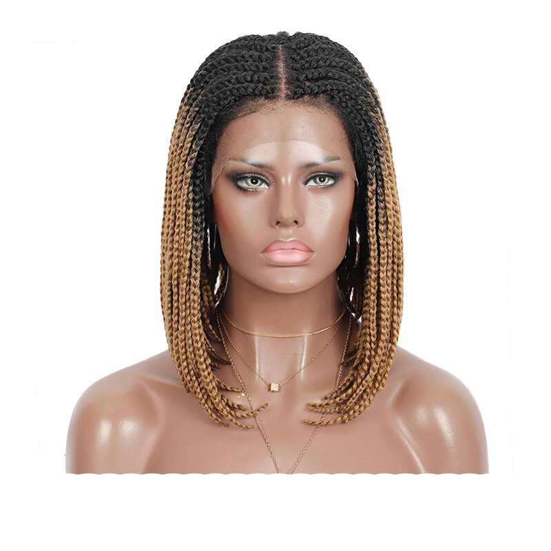 Pelucas trenzadas sin nudos con encaje frontal de 12 pulgadas, peluca bob marrón con encaje 4x4 y cabello de bebé para mujeres negras, peluca sintética de trenzas de caja.