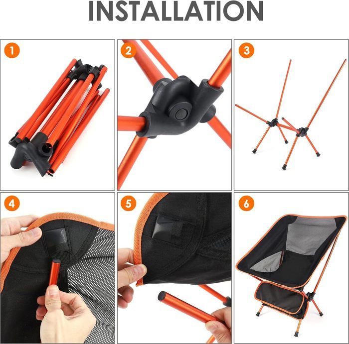 Silla plegable de camping, silla de playa ultraligera con bolsa de transporte, silla plegable de pesca (naranja y negro)