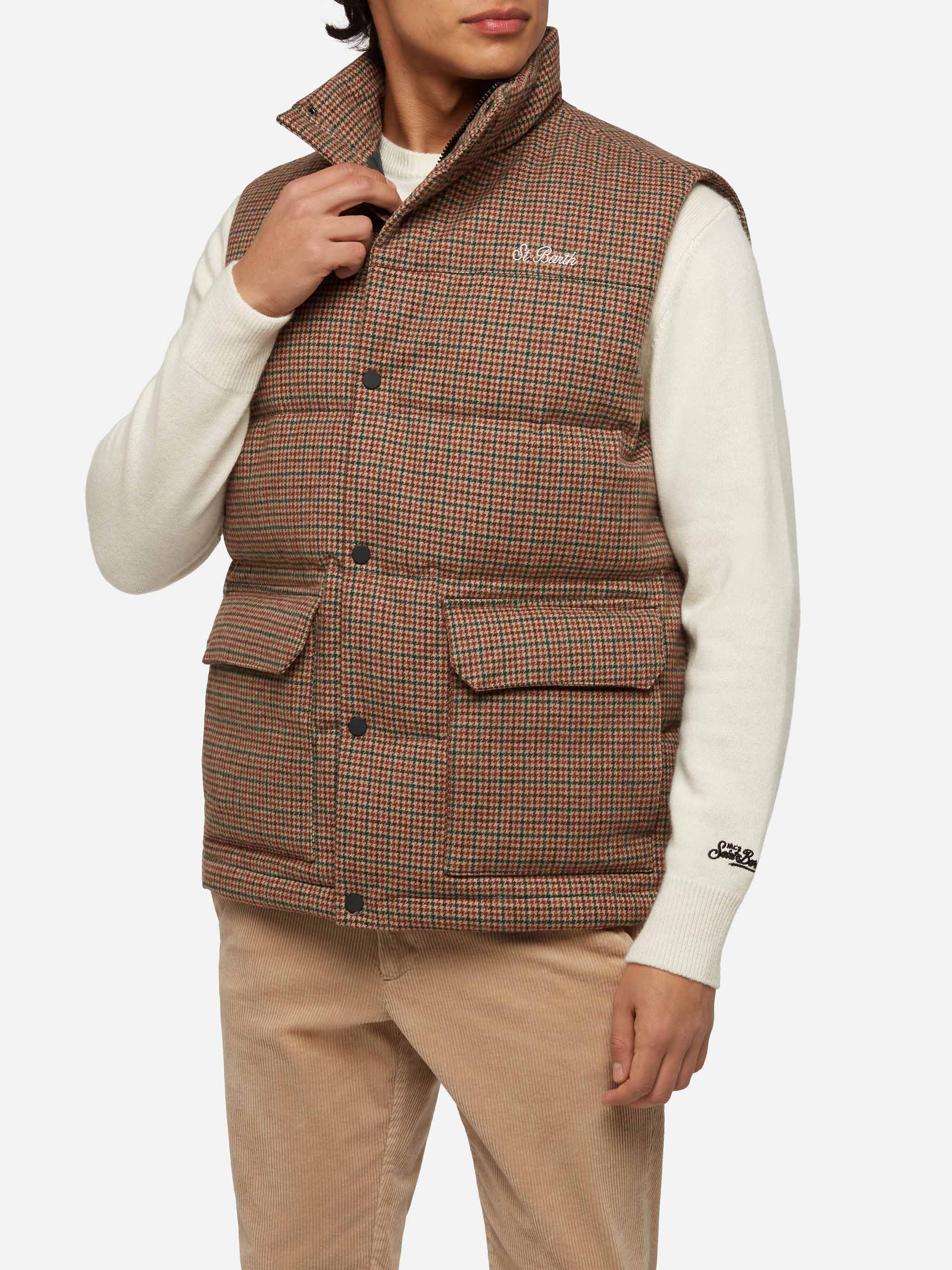 Thunder Down gewatteerd vest met pied-de-pouleprint
