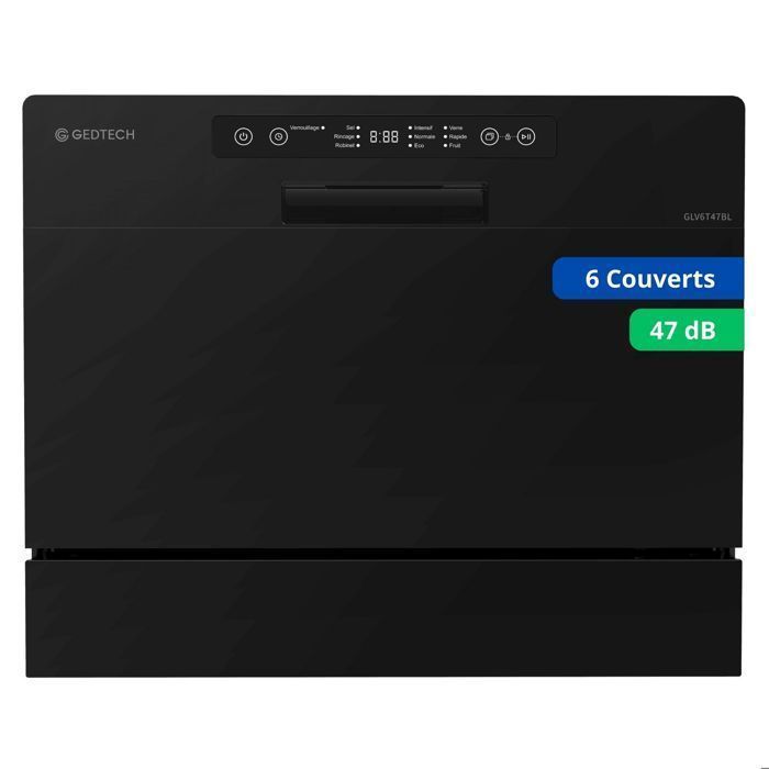 GEDTECH - Lava-louças de bancada GLV6T47BL - 6 serviços - 47 dB - Início programado