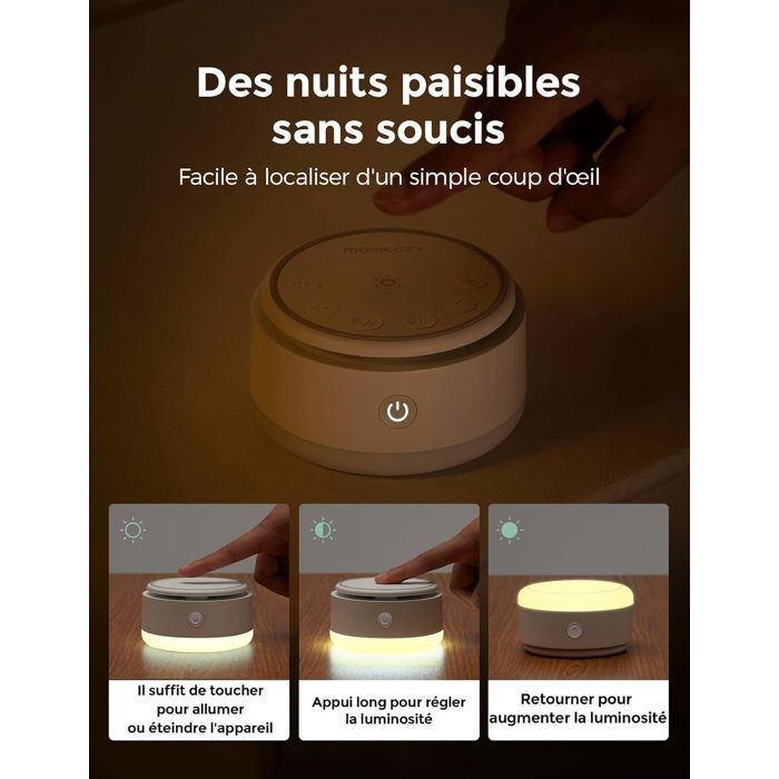 Momcozy Night Light: 20 soothing sounds, touch-sensitive night light, white noise generator, with timer, ideal for travel. Children