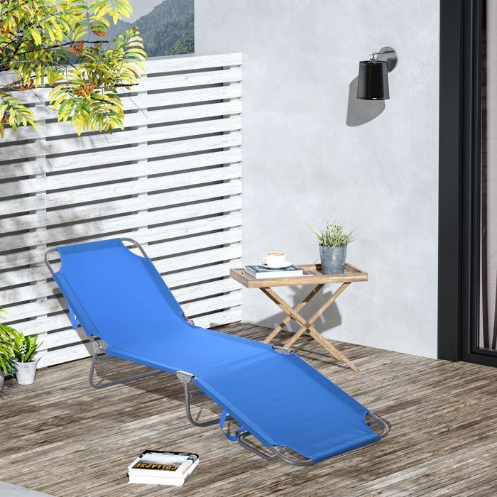 Outsunny - chaise longue - tumbona - Metal - 187x55x24cm - Azul
