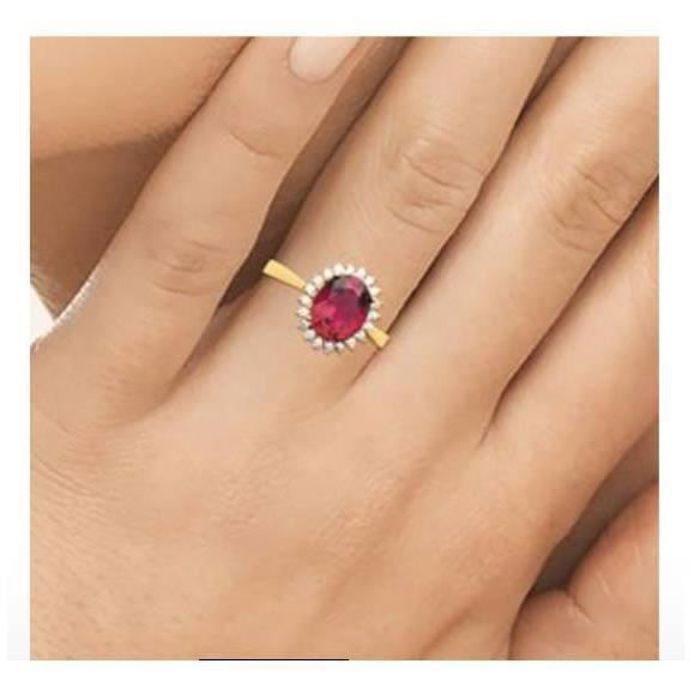 Anel redondo em formato de marquise com rubi e zircônia, banhado a ouro 18k (5 mícrons), tamanhos 50 a 60 - BIJOUXIA - Feminino - Vermelho