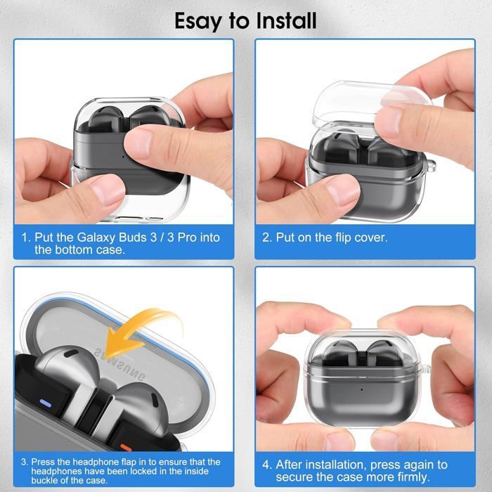 8-in-1 case for Samsung Galaxy Buds 3 Pro and Galaxy Buds 3, includes 2 cases, 2 carabiners, 2 lanyards, and 2 cleaning kits