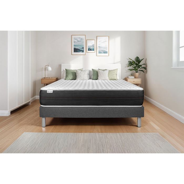 VITALSPRING 90x200cm Pocket Spring Bed Base and Mattress Set - 24cm - Firm - Grey Bed Base