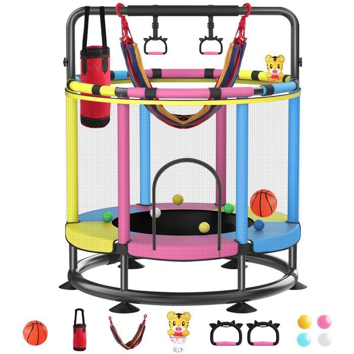 Trampolino per bambini - Ø150 cm - Rete di sicurezza rialzata - Telaio in acciaio zincato - Accessori inclusi