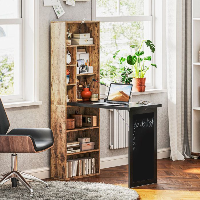 Desk with storage - HOMCOM - foldable - bookcase, workstation, blackboard, adjustable shelf - MDF - 98x51x153cm - brown