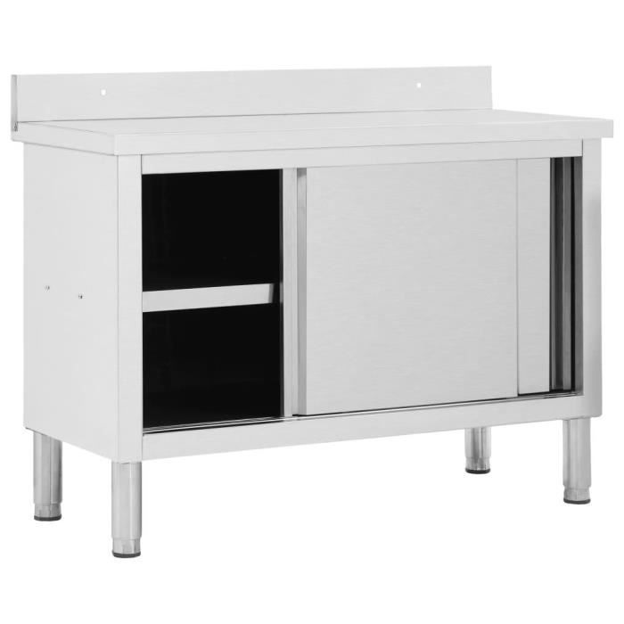 Table de travail avec portes coulissantes - Inox - 120x50x95 cm - Cuisine - Meuble de cuisine