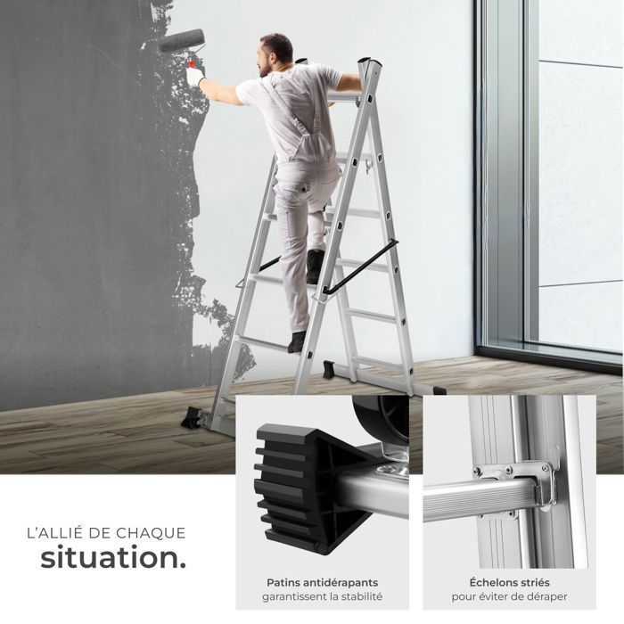 Andamios - TECTAKE - Escalera de plataforma modular 3 en 1 con escalera de tijera en aluminio