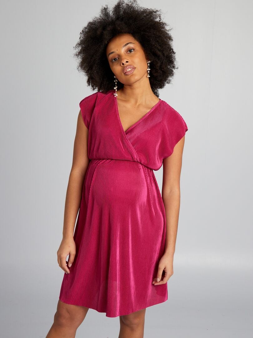 Geplooide gebreide jurk - ROZE