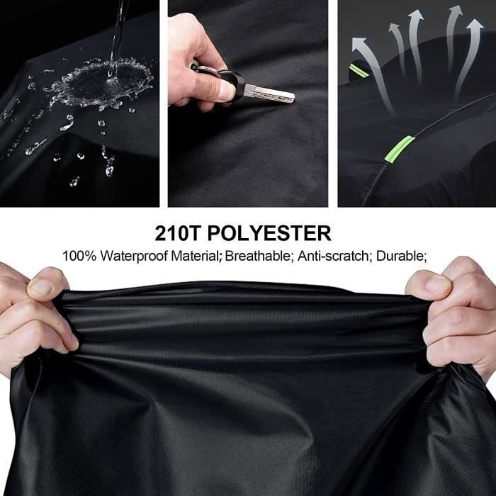 Funda para coche sedán 210T 480x180x150cm, impermeable para exteriores, color negro.